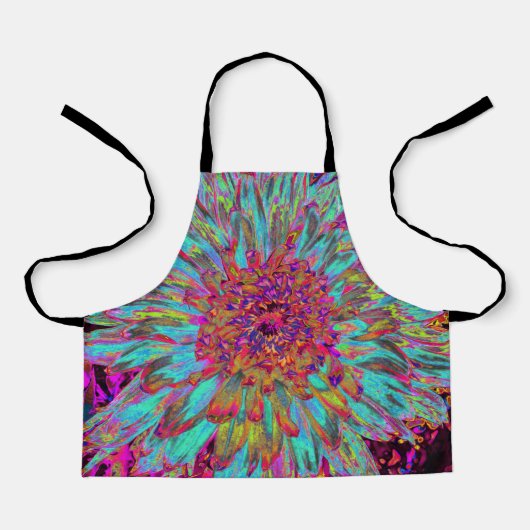サイケデリックティール（緑がかった色）ブルー抽象芸術装飾ダリア エプロン (正面)