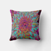 サイケデリックティール（緑がかった色）ブルー抽象芸術装飾ダリア クッション (裏面)