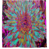 サイケデリックティール（緑がかった色）ブルー抽象芸術装飾ダリア シャワーカーテン (正面)