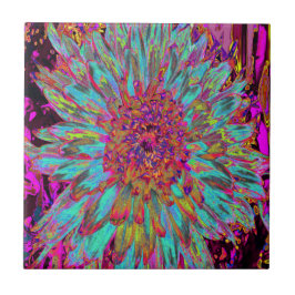 サイケデリックティール(緑がかった色)ブルー抽象芸術装飾ダリア タイル