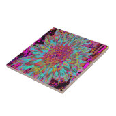 サイケデリックティール（緑がかった色）ブルー抽象芸術装飾ダリア タイル (側面)