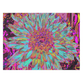 サイケデリックティール(緑がかった色)ブルー抽象芸術装飾ダリア テーブルクロス