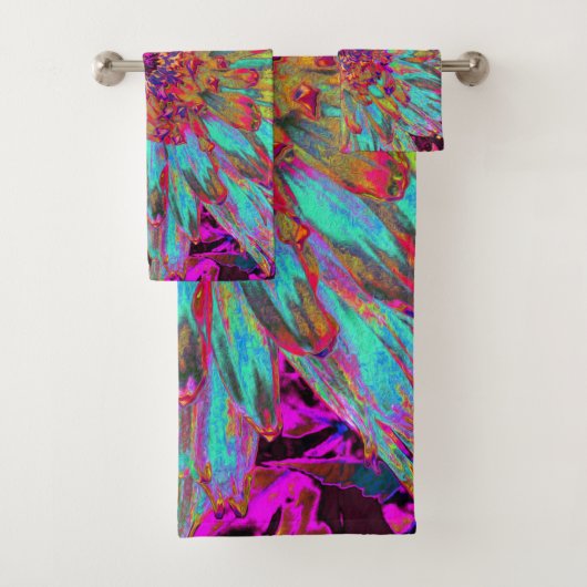 サイケデリックティール（緑がかった色）ブルー抽象芸術装飾ダリア バスタオルセット (インサイチュ)