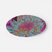 サイケデリックティール（緑がかった色）ブルー抽象芸術装飾ダリア ペーパープレート (アングル)