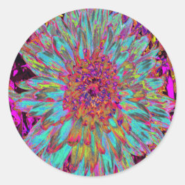 サイケデリックティール（緑がかった色）ブルー抽象芸術装飾ダリア ラウンドシール