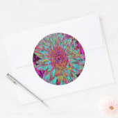 サイケデリックティール(緑がかった色)ブルー抽象芸術装飾ダリア ラウンドシール (封筒)