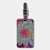 サイケデリックティール(緑がかった色)ブルー抽象芸術装飾ダリア ラゲッジタグ (正面縦)