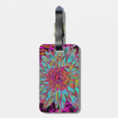 サイケデリックティール(緑がかった色)ブルー抽象芸術装飾ダリア ラゲッジタグ (裏面縦)