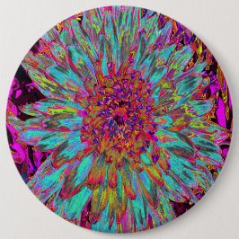 サイケデリックティール(緑がかった色)ブルー抽象芸術装飾ダリア 缶バッジ