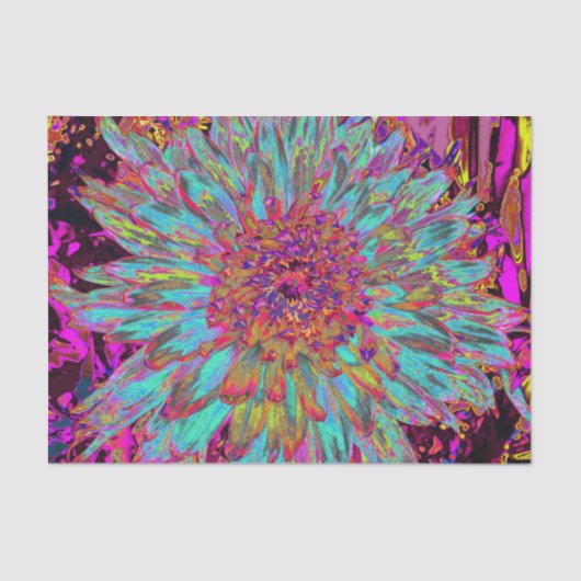 サイケデリックティール(緑がかった色)ブルー抽象芸術装飾ダリア 薄葉紙 (正面)