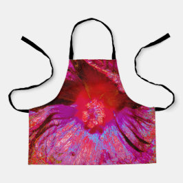 サイケデリックトリップ（幻覚体験）のようなレトロレッドハイビスカスフラワー エプロン