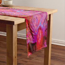 サイケデリックトリップ（幻覚体験）のようなレトロレッドハイビスカスフラワー ショートテーブルランナー