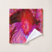 サイケデリックトリップ(幻覚体験)のようなレトロレッドハイビスカスフラワー バスタオルセット (ウォッシュタオル)