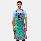 サイケデリックトリップ(幻覚体験)のような緑青の花 エプロン (着用した状態)