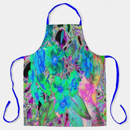 サイケデリックトリップ(幻覚体験)のような緑青の花 エプロン (正面)