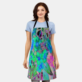 サイケデリックトリップ（幻覚体験）のような緑青の花 エプロン