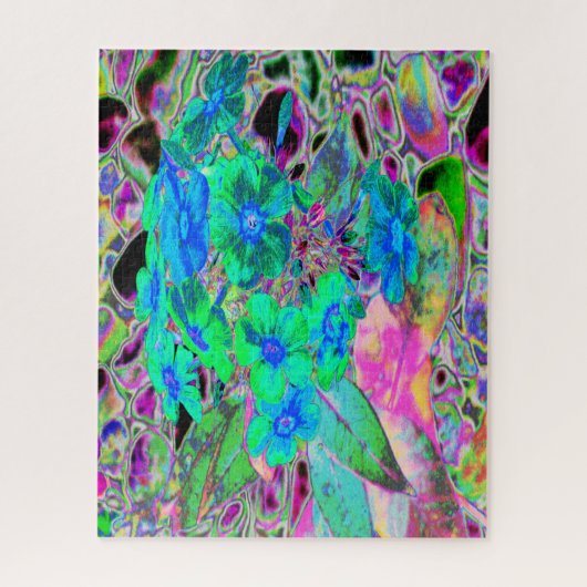 サイケデリックトリップ(幻覚体験)のような緑青の花 ジグソーパズル (縦)