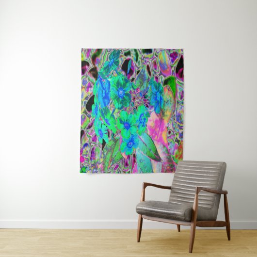 サイケデリックトリップ（幻覚体験）のような緑青の花 タペストリー (インサイチュ)