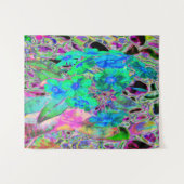 サイケデリックトリップ（幻覚体験）のような緑青の花 タペストリー (正面(横))