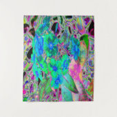 サイケデリックトリップ（幻覚体験）のような緑青の花 タペストリー (正面)