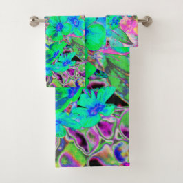 サイケデリックトリップ（幻覚体験）のような緑青の花 バスタオルセット