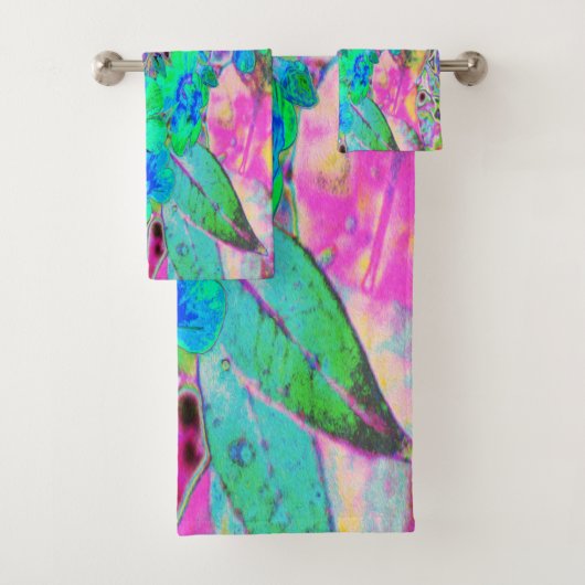 サイケデリックトリップ（幻覚体験）のような緑青の花 バスタオルセット (インサイチュ)