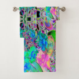 サイケデリックトリップ（幻覚体験）のような緑青の花 バスタオルセット