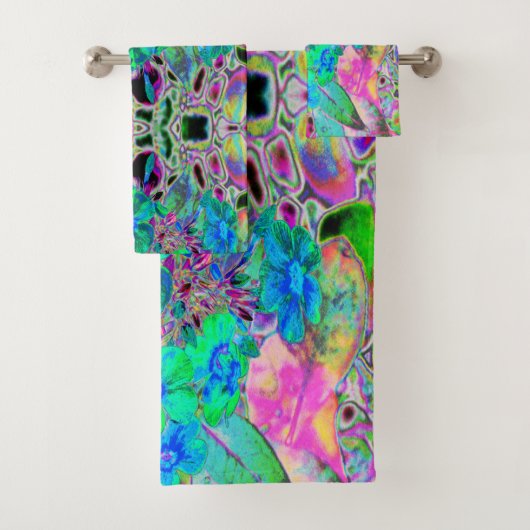 サイケデリックトリップ(幻覚体験)のような緑青の花 バスタオルセット (インサイチュ)
