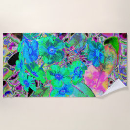 サイケデリックトリップ（幻覚体験）のような緑青の花 ビーチタオル