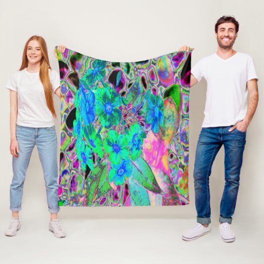 サイケデリックトリップ（幻覚体験）のような緑青の花 フリースブランケット (インサイチュ)