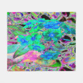 サイケデリックトリップ（幻覚体験）のような緑青の花 フリースブランケット (正面(横))