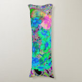 サイケデリックトリップ(幻覚体験)のような緑青の花 ボディピロー (正面縦)