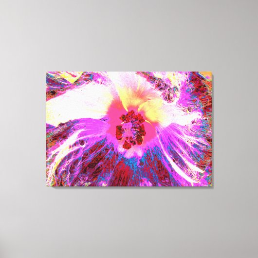 サイケデリックトリップ（幻覚体験）のような虹色ハイビスカス キャンバスプリント (正面)