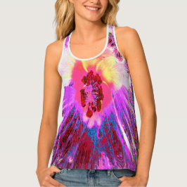 サイケデリックトリップ(幻覚体験)のような虹色ハイビスカス タンクトップ