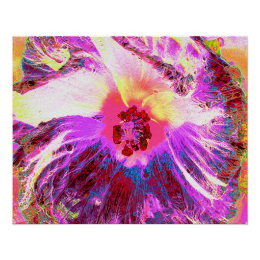 サイケデリックトリップ（幻覚体験）のような虹色ハイビスカス ポスター (正面)