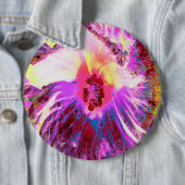 サイケデリックトリップ(幻覚体験)のような虹色ハイビスカス 缶バッジ (インサイチュ)