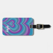 サイケデリックハート書道スクリプト名パープル ラゲッジタグ (正面横)