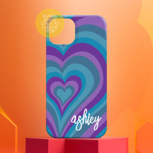 サイケデリックハート書道スクリプト名パープル iPhone 16ケース