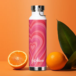 サイケデリックハート書道スクリプト名Pinks ウォーターボトル