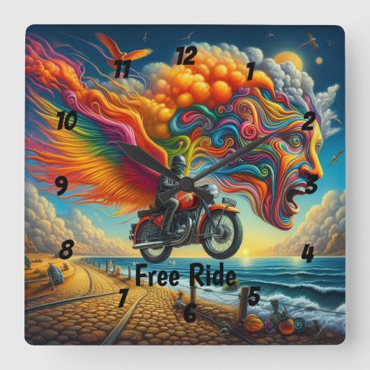 サイケデリックバイクの夢の世界 スクエア壁時計 (正面)