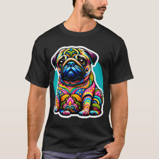 サイケデリックパグの輝き: 犬の鮮やかなタペストリー Tシャツ