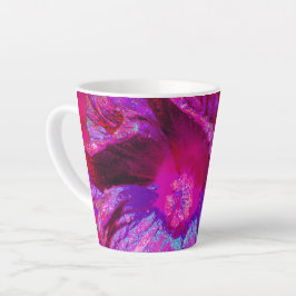 サイケデリックパープルとマゼンタのハイビスカスの花 カフェラテマグ