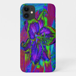 サイケデリックパープルとライムグリーンのユリの花 iPhone 11 ケース