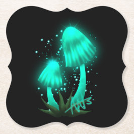 サイケデリックピクシーのキャップ白熱［赤熱］光を放つシアンキノコ ペーパーコースター