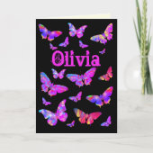 サイケデリックピンクバタフライポップ・アートのアートオリビア名 シーズンカード (正面)