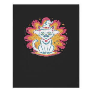 サイケデリックフラワーの黒猫のオーバーサイズTシャツ ポスター