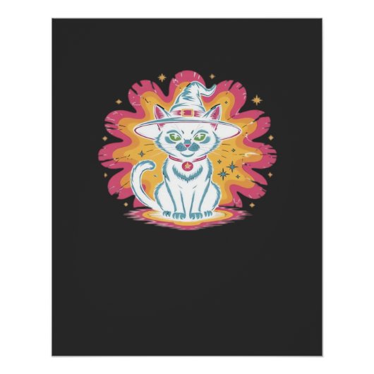 サイケデリックフラワーの黒猫のオーバーサイズTシャツ ポスター (正面)