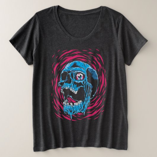 サイケデリックホラーの溶けるドクロ プラスサイズTシャツ (デザイン正面)