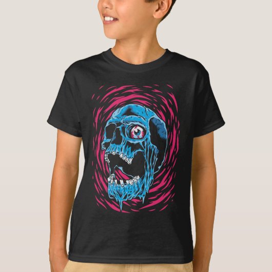 サイケデリックホラーの溶けるドクロ Tシャツ (正面)