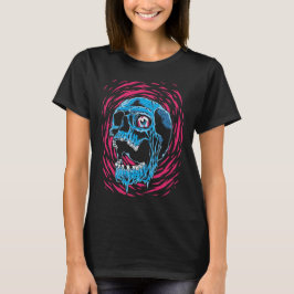 サイケデリックホラーの溶けるドクロ Tシャツ